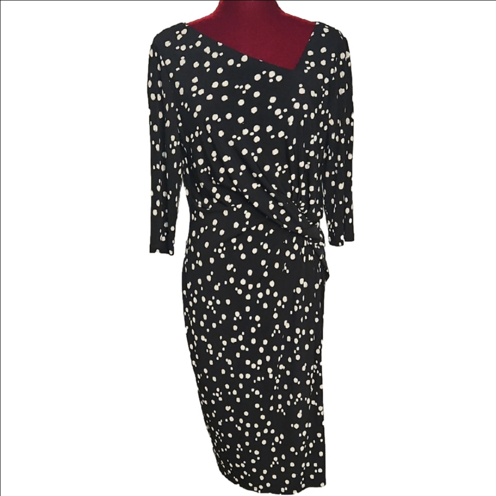 Elegant Black and White Polka Dot Dress Size 12